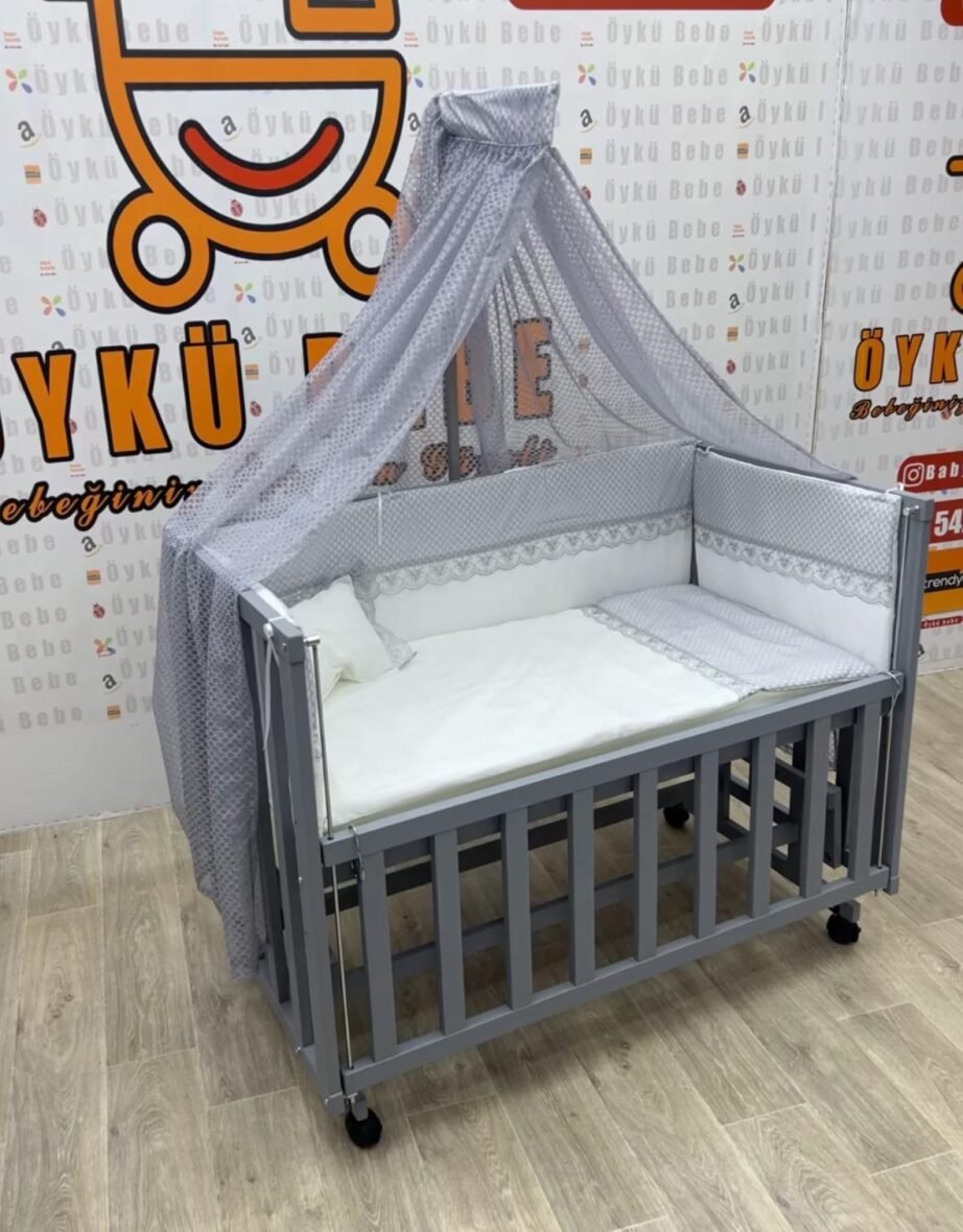 Anne Yanı Asansörlü Doğal Ahşap Beşik ( Full Sett )