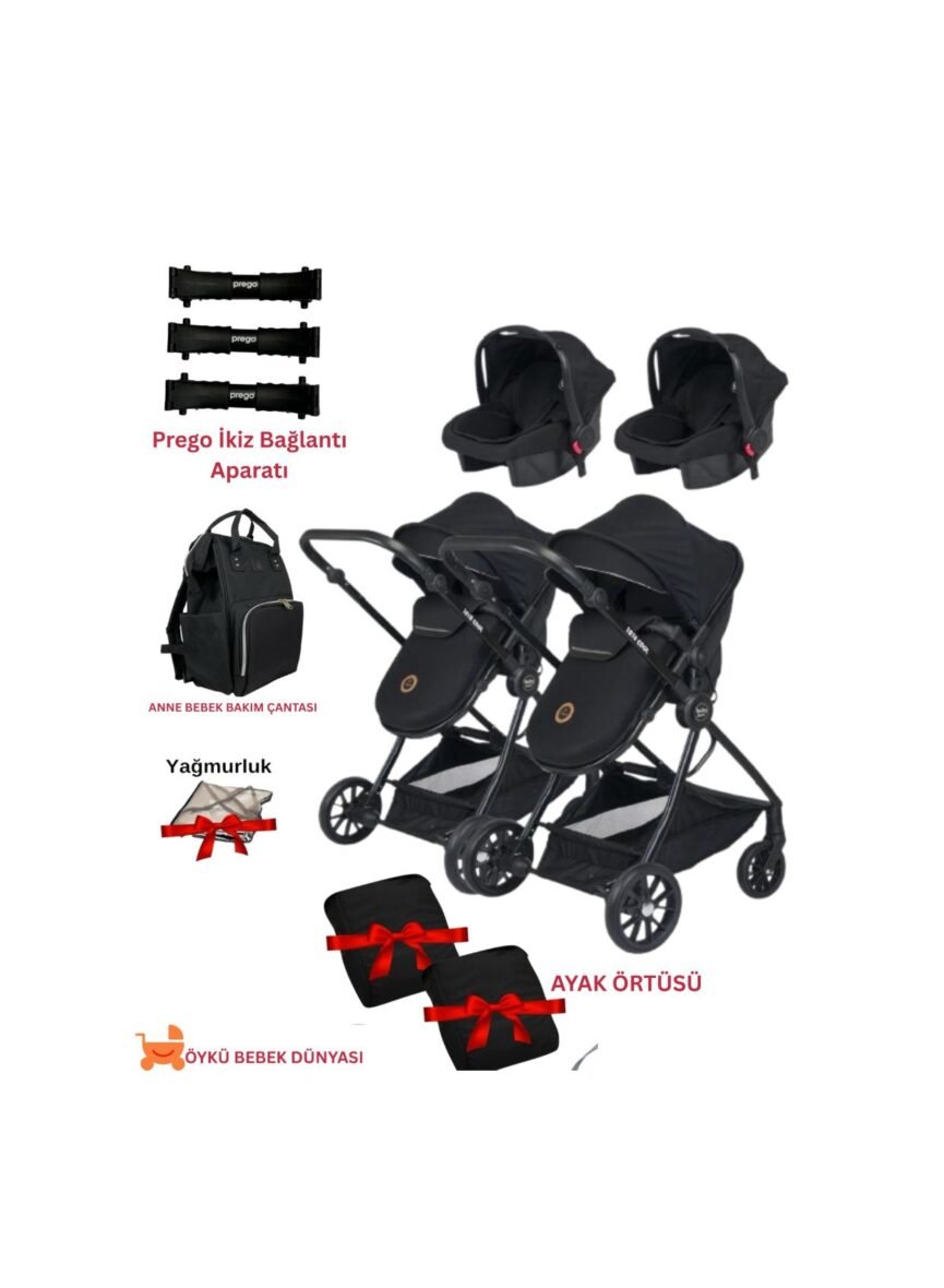 Mamma İkiz Travel Bebek Arabası – Oto Koltuğu Taşıma Puset + Anne Bebek Bakım Çantası + İkiz Aparat + Yağmurluk