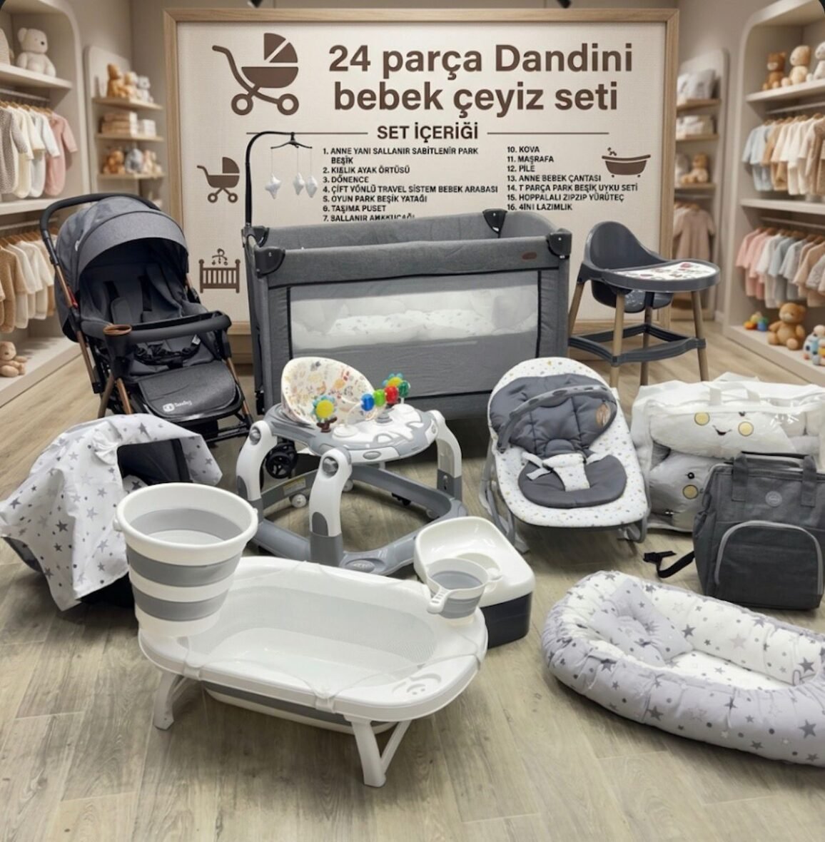 24 PARÇA DANDİNİ YENİ DOĞAN BEBEK ÇEYİZ SETİ FULL SET