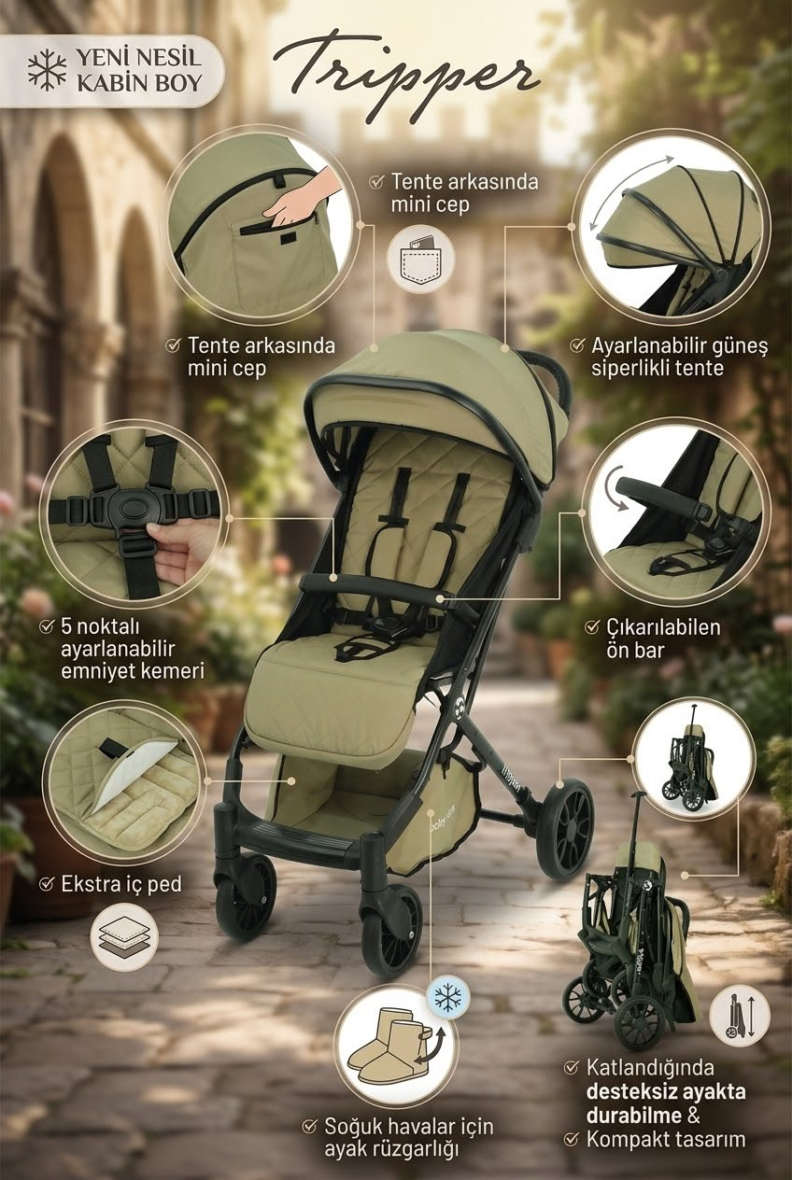 Yeni Model Kabin Boy Mini Bagaj Bebek Arabası